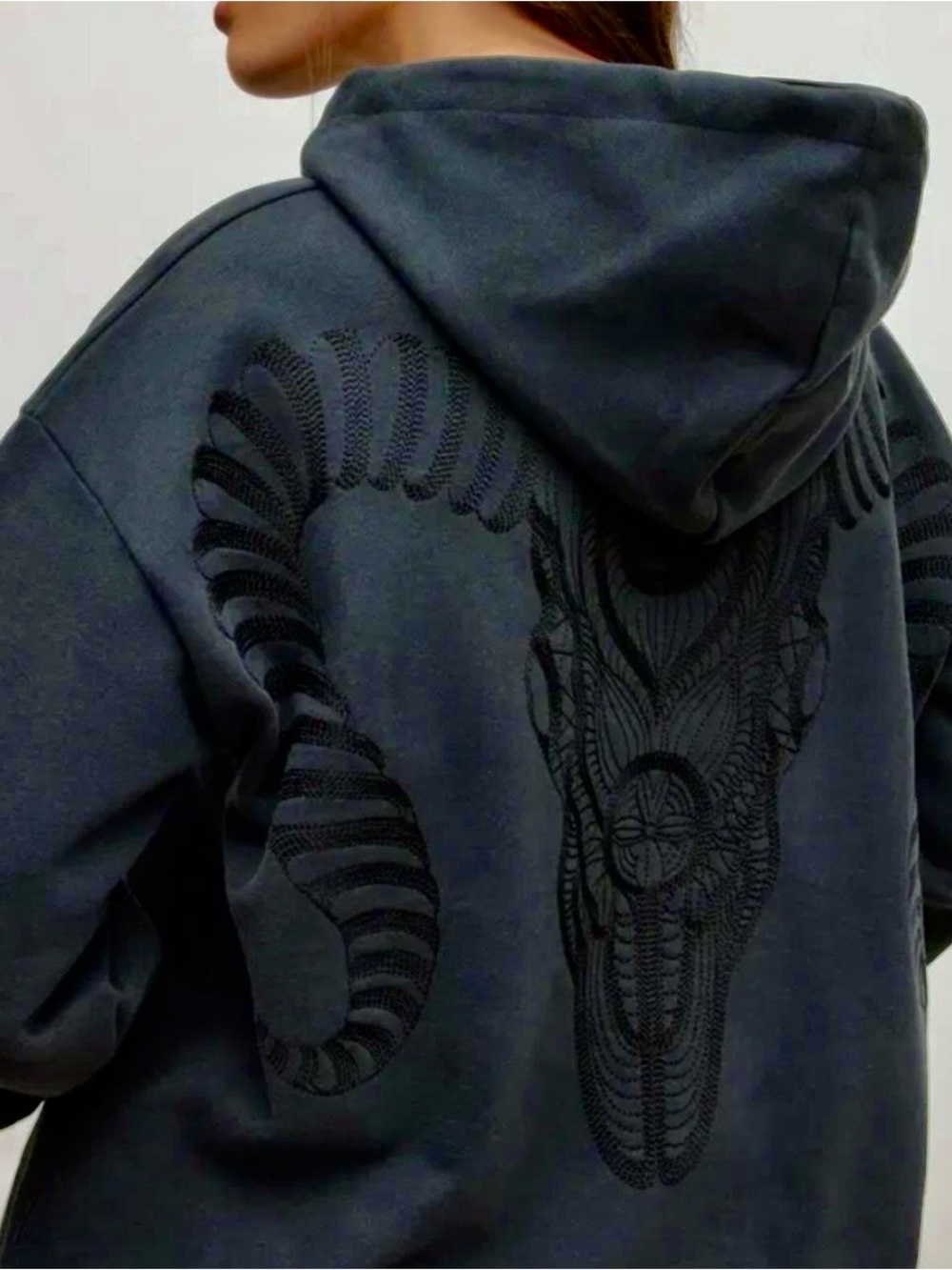 AllSaints Cornu Rihan Embroidered Hoodie Black XS Y2K Gothic Streetwear